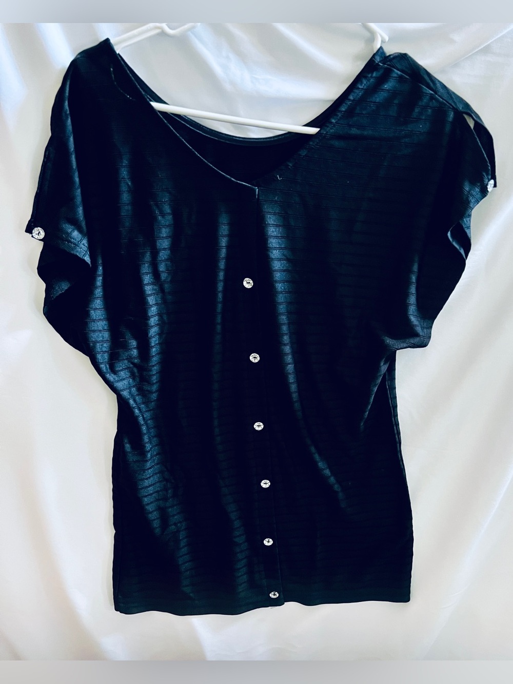 Vintage Black Sheer Striped Button Front Top Dolman Sleeve Blouse